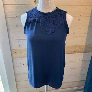 EUC Crescent by Stitch Fix | Small | Navy Blue Sleeveless Lace Blouse